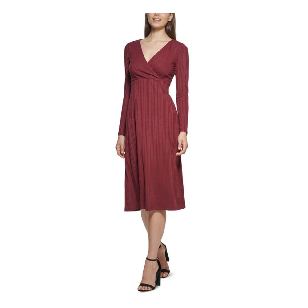 KENSIE DRESSES Womens A-Line Midi Dress Knit Long Sleeve Lined Pullover